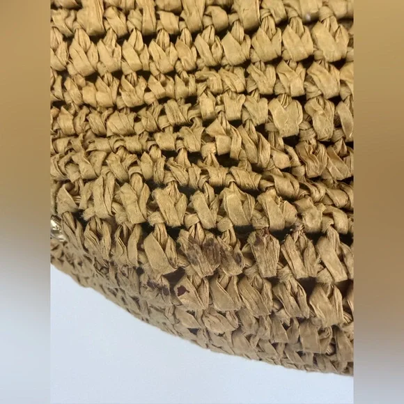 Michael Kors women’s tan straw beach shoulder tote bag with orange leather strap - Picture 4 of 13